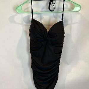 Old Navy Black One PC Ruched Tie Neck Swimsuit SZ S